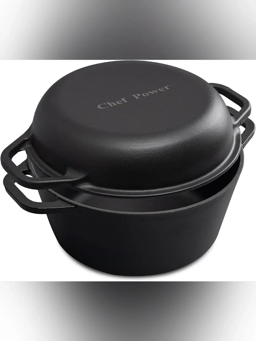 Chef Power 2-in-1 5QT Black Cast Iron Dutch Oven with Skillet Lid, Enigma